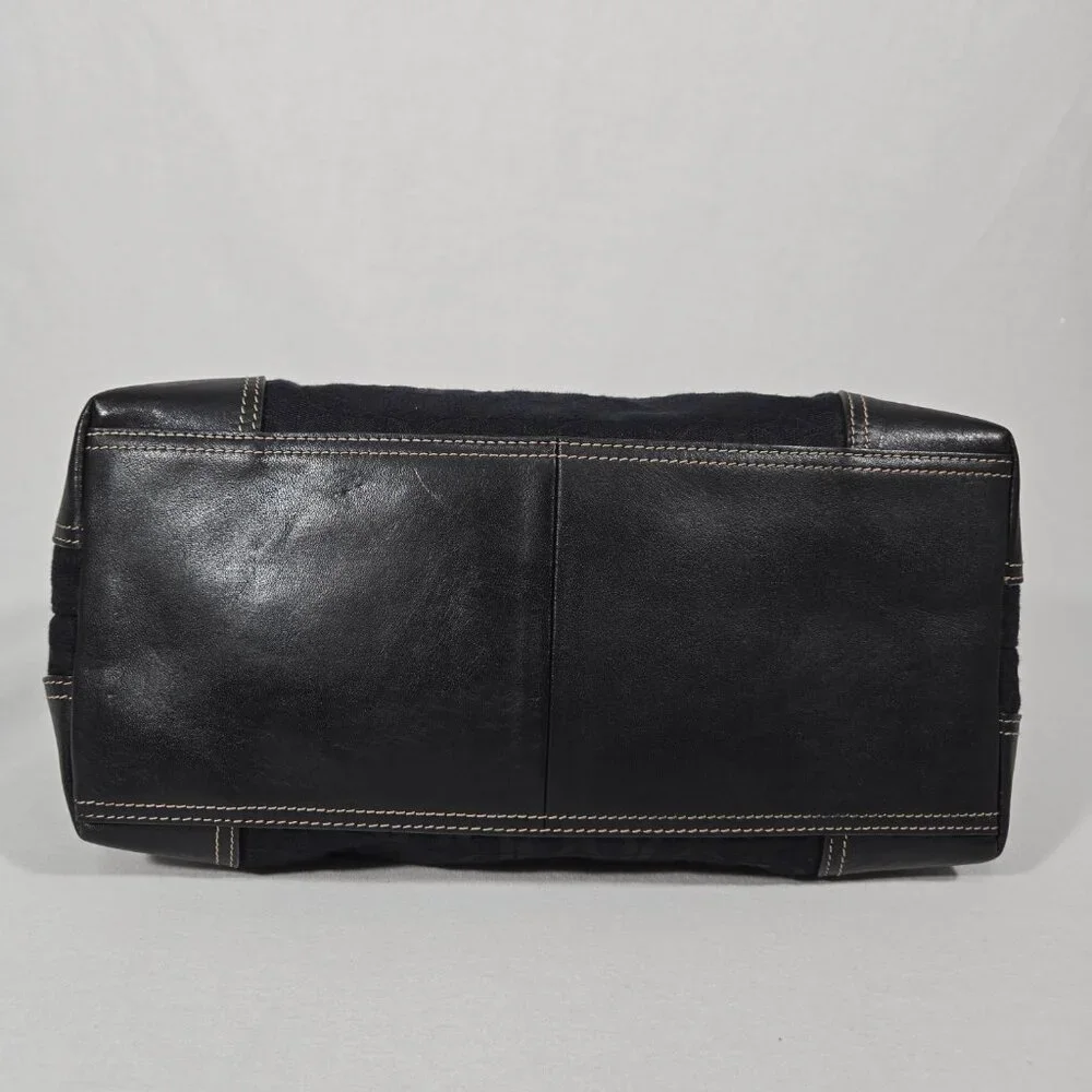 Vintage FOSSIL Y2K Whimsigoth BLACK Signature Canvas Leather Trim Shoulder Bag. - Picture 10 of 17